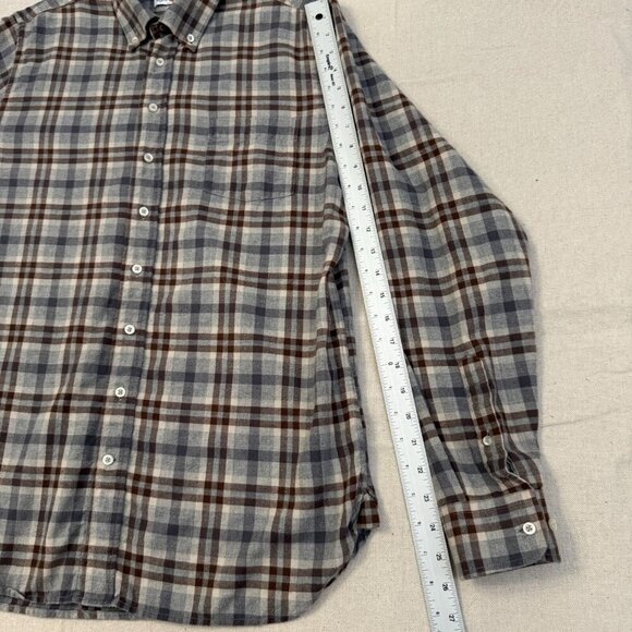 Alan Paine Wool Blend Long-Sleeve Button Plaid Shirt Blue/Brown L - Picture 6 of 10